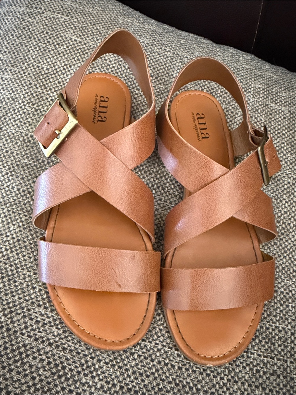 a.n.a Tan Leather Crisscross Strap Sandals with Buckle